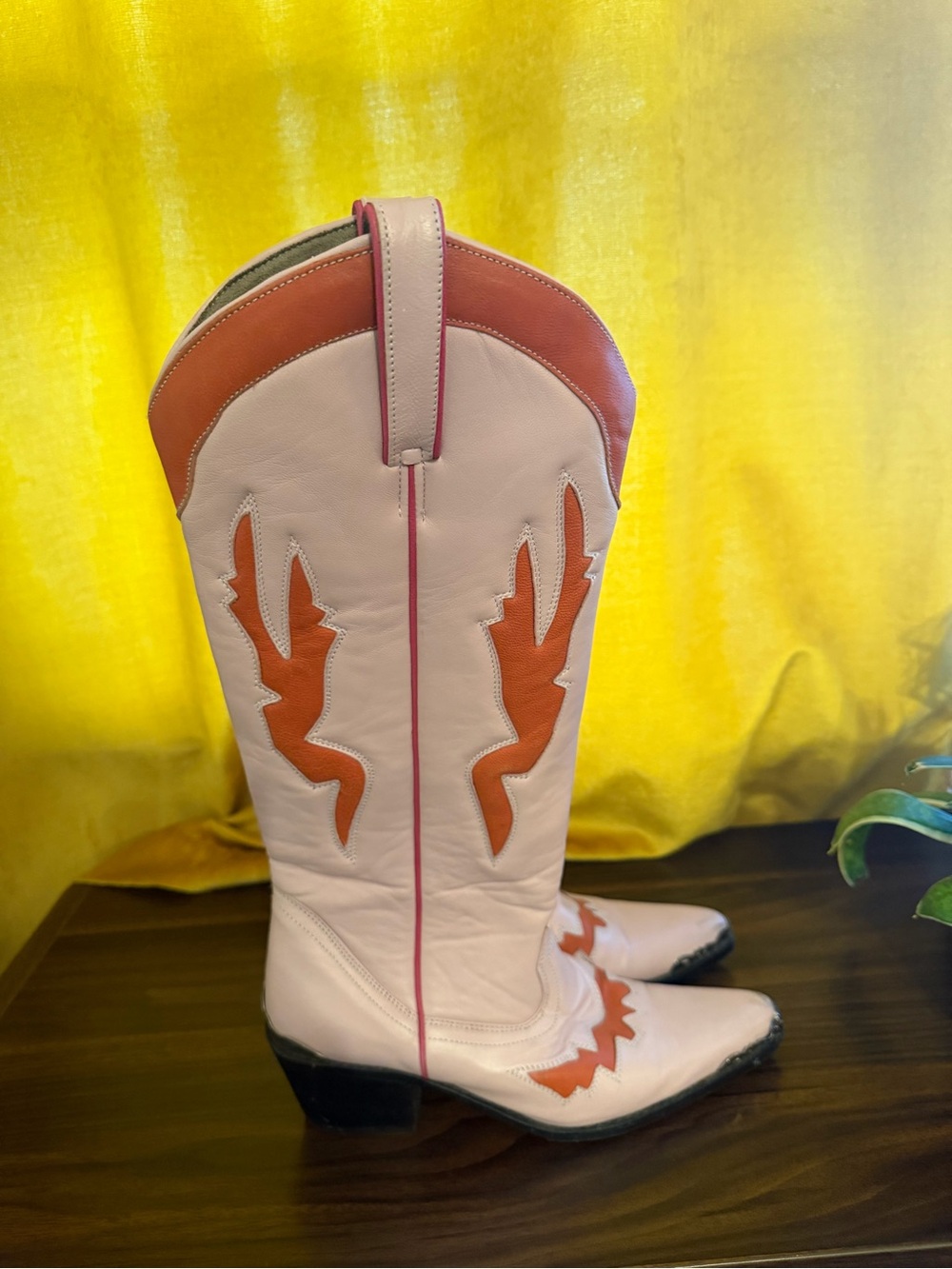 Women's Over-The-Knee Two-Tone Pink and Orange Western Boots